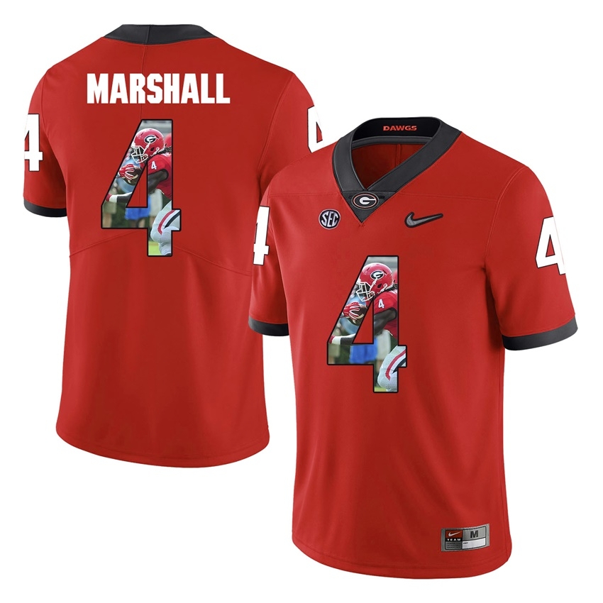 Georgia Bulldogs Men's NCAA Keith Marshall #4 Red Player Art Player Portrait College Football Jersey WNL8249ZF